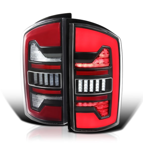 Spec-D Tuning Black Tail Lights w/ Red LED Compatible with 2002-2006 Dodge Ram 1500 / 2500 / 3500, Left + Right Pair Assembly