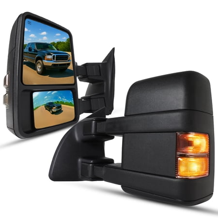 Spec-D Tuning Black Power + Heated Towing Mirrors w/ Smoke Signal Compatible with 1999-2016 Ford F250 F350 F450 Super Duty Left + Right Pair