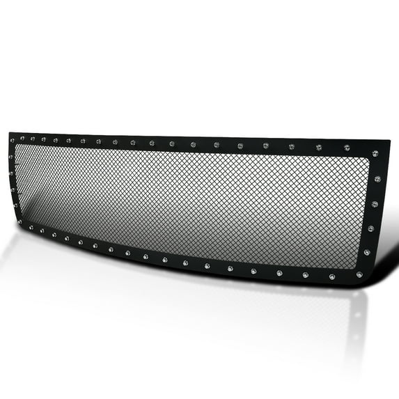 Spec-D Tuning Black Textured Rivet Style Upper Mesh Hood Grille Insert Compatible with 2007-2013 GMC Sierra 1500