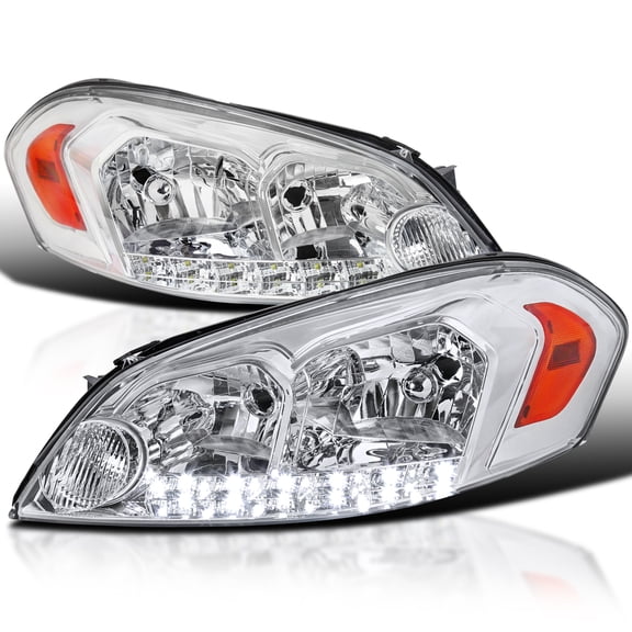 Spec-D Tuning Chrome Clear Led Headlights W/ Amber Reflector Compatible with 2006-2013 Chevy Chevrolet Impala, 2006-2007 Monte Carlo, 2014-2016 Impala Limited, L+R Pair Head Light Lamp Assembly