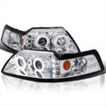 thumbnail image 1 of Spec-D Tuning Chrome Dual Halo Projector Headlights Compatible with 1999-2004 Ford Mustang, Left + Right Pair Headlamps Assembly, 1 of 7