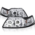 thumbnail image 1 of Spec-D Tuning Chrome Projector Headlights w/ Dual LED Halo Rings Compatible with 1999-2004 Ford Mustang, Left + Right Headlamp Assembly, 1 of 7