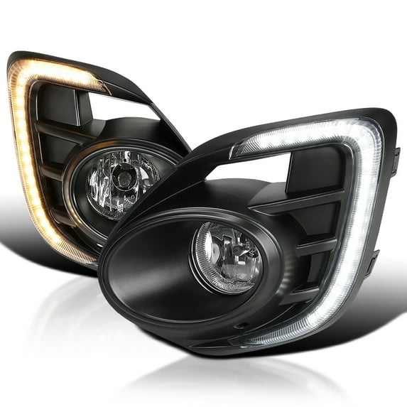 Spec-D Tuning Chrome Fog Lights with LED Strip + H16 Bulbs + Switch + Wiring Compatible with 2016-2017 Mitsubishi Lancer, L+R Pair Assembly
