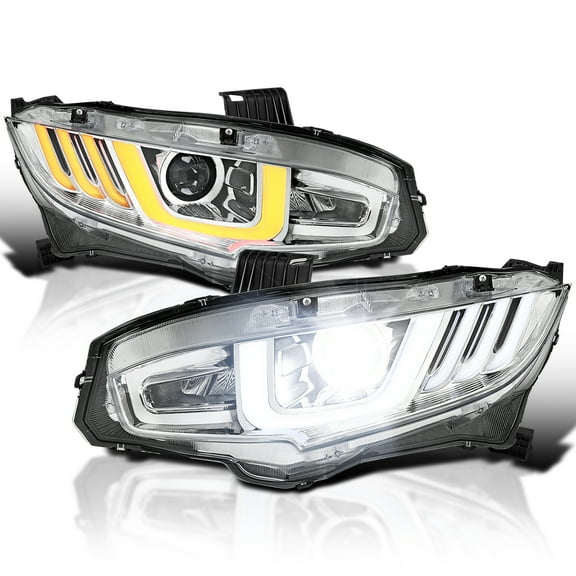 Spec-D Tuning Chrome Full LED Projector Headlights w/Switchback and Sequential Signals Compatible with 2016-2021 Honda Civic Models with Factory LED Headlights