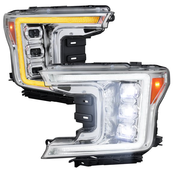 Spec-D Tuning Chrome Full LED Switchback Projector Headlights w/ Sequential LED Signal & LED DRL w/ Startup Animation Compatible with 2018-2020 Ford F-150 Halogen Models, Left + Right Pair