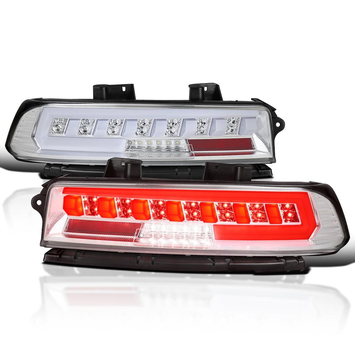 Spec-D Tuning Chrome Full LED Tail Lights w/ Sequential Turn Signals Compatible with 2014-2015 Chevy Camaro, Left + Right Pair Assembly