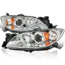Spec-D Tuning Chrome Halogen Projector Headlights Compatible with 2004-2009 Mazda 3 4Dr Sedan, Left Right Pair Headlamps Assembly
