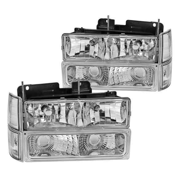 Spec-D Tuning Chrome Headlights + Bumper Lights Corner Lights + Clear Reflectors Compatible with 1994-1998 GMC C10 Pick Up Sierra L+R Pair Assembly, Left + Right Pair Headlamps Assembly