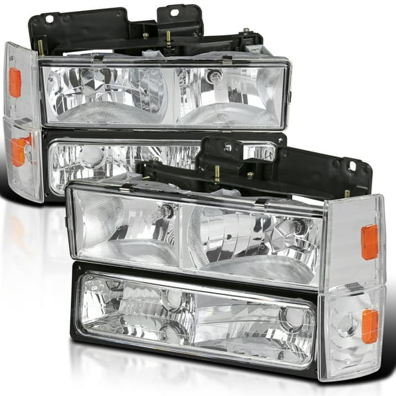 Spec-D Tuning Chrome Headlights + Bumper Lights + Corner Lights Compatible with 1988-1993 Chevy C10 Pickup C/K 1500 2500 3500 Silverado Sierra, Left + Right Pair Headlamps Assembly