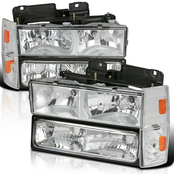 Spec-D Tuning Chrome Headlights + Bumper Lights + Corner Lights Compatible with 1988-1993 Chevy C10 Pickup C/K 1500 2500 3500 Silverado Sierra, Left + Right Pair Headlamps Assembly