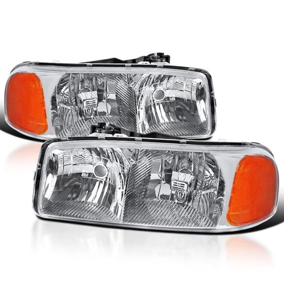 Spec-D Tuning Chrome Headlights Compatible with 1999-2006 GMC Sierra Yukon XL 1500/2500/3500, Left + Right Pair Headlamps Assembly