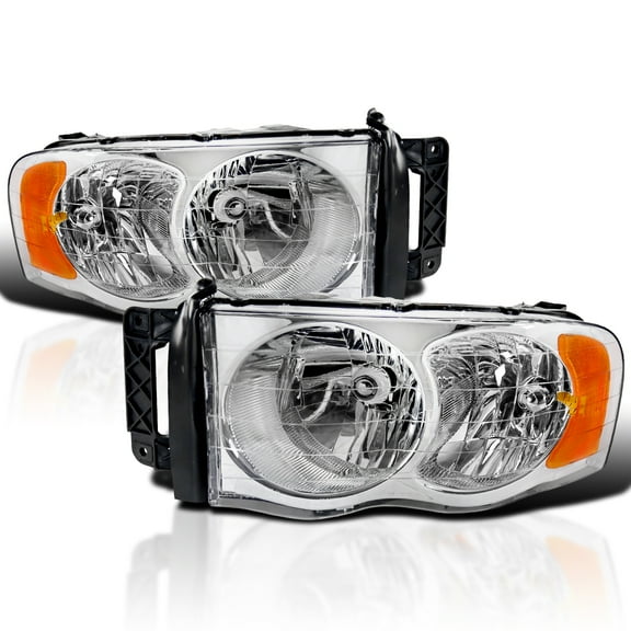 Spec-D Tuning Chrome Headlights Compatible with 2002-2005 Dodge Ram 1500, 2003-2005 Ram 2500 3500 L+R Pair Head Light Lamp Assembly