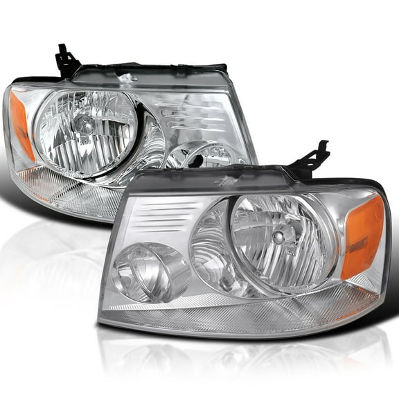 Spec-D Tuning Chrome Headlights Compatible with 2004-2008 Ford F150 2006-2008 Lincoln Mark LT L+R Pair Head Light Lamp Assembly