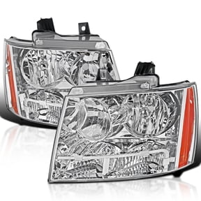 Spec-D Tuning Chrome Headlights Compatible with 2007-2014 Chevy Avalanche, 2007-2014 Tahoe Suburban, L+R Pair Head Light Lamp Assembly