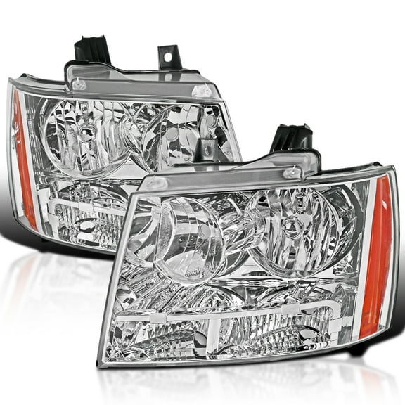 Spec-D Tuning Chrome Headlights Compatible with 2007-2014 Chevy Avalanche, 2007-2014 Tahoe Suburban, L+R Pair Head Light Lamp Assembly