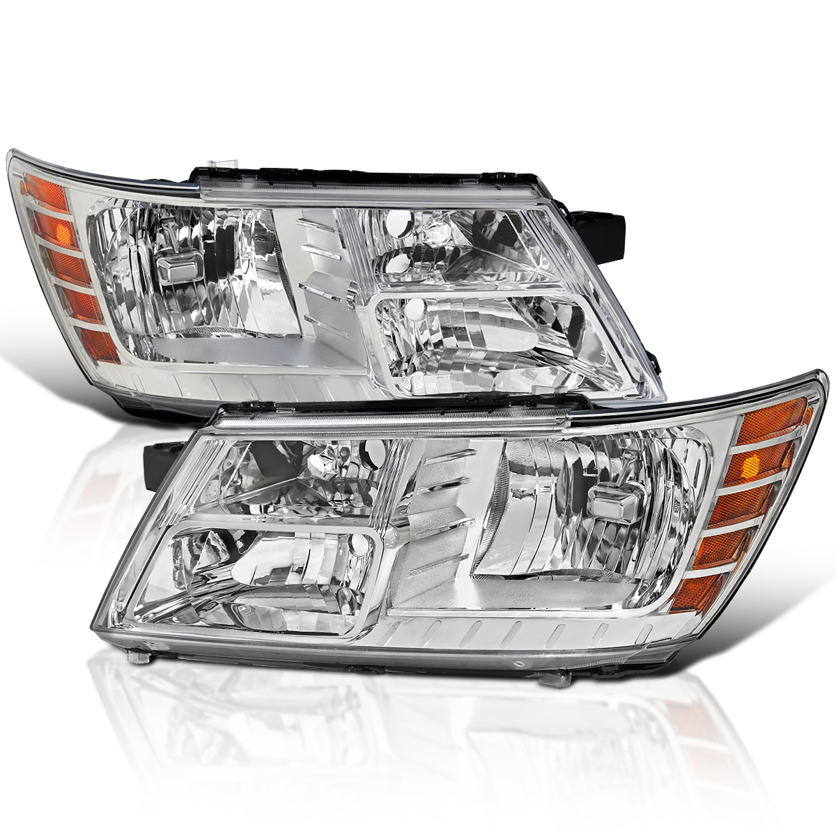 Spec-D Tuning Chrome Headlights Compatible with 2009-2020 Dodge Journey, Left + Right Pair Headlamps Assembly