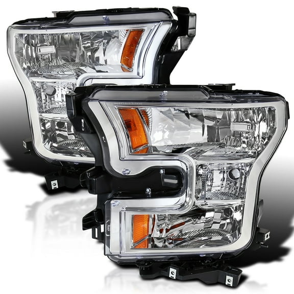 Spec-D Tuning Chrome Headlights Compatible with 2015-2017 Ford F150 F-150 L+R Pair Head Light Lamp Assembly
