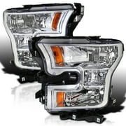 Spec-D Tuning Chrome Headlights Compatible with 2015-2017 Ford F150 F-150 L+R Pair Head Light Lamp Assembly