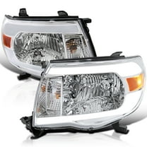 Spec-D Tuning Chrome Headlights w/ Fiber Optic LED Strips and Turn Signal Light Compatible with 2005-2011 Toyota Tacoma, Left   Right Pair Headlamps Assembly