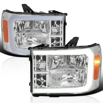 Spec-D Tuning Chrome Headlights w/ LED Bar Compatible with 2007-2013 GMC Sierra 1500, 2500HD, 3500HD, Left   Right Pair Headlamp Assembly