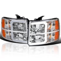 Spec-D Tuning Chrome Headlights w/ LED Light Bar Compatible with 2007-2013 Chevy Silverado 1500, 2007-2014 Silverado 2500HD 3500HD, Left   Right Pair Headlamp Assembly