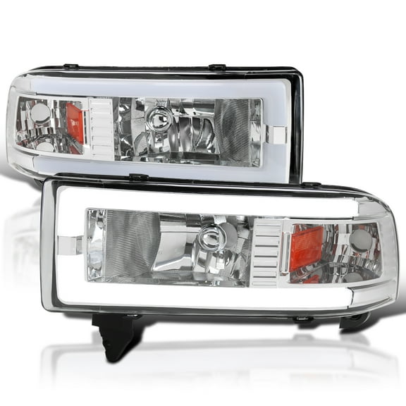 Spec-D Tuning Chrome Headlights w/ LED Tube Compatible with 1994-2001 Dodge Ram 1500, 2500, 3500, Left + Right Pair Headlamps Assembly