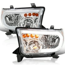 Spec-D Tuning Chrome Headlights w/ LED Tube Compatible with 2007-2013 Toyota Tundra, Left   Right Pair Headlamp Assembly