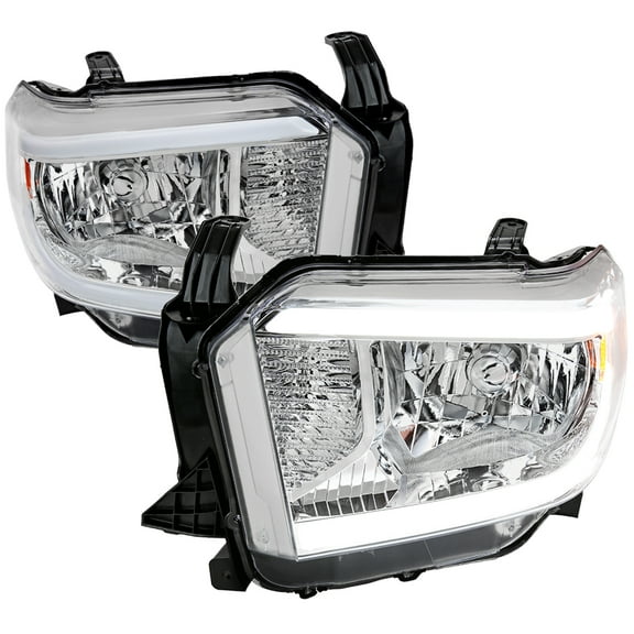 Spec-D Tuning Chrome Headlights w/ LED Tube Compatible with 2014-2021 Toyota Tundra, Left + Right Pair Headlamp Assembly