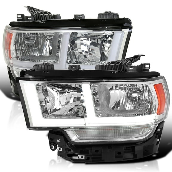 Spec-D Tuning Chrome Headlights w/ LED Tube Compatible with 2019-2024 Ram 2500/3500, Left + Right Pair Headlamp Assembly