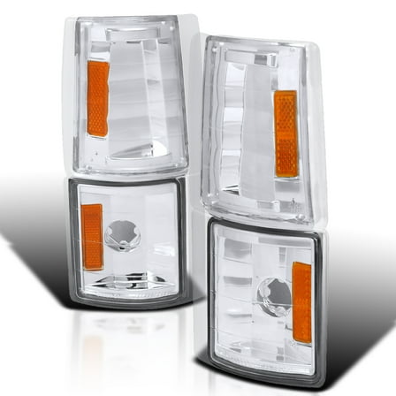 Spec-D Tuning Chrome Housing Clear Lens 4PC Corner Lights Compatible with 1994-1998 Chevy C10 Pickup Truck L+R Pair Assembly