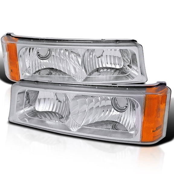 Spec-D Tuning Chrome Housing Clear Lens Bumper Lights Compatible with 2003-2006 Chevy Silverado Avalanche L+R Pair Assembly