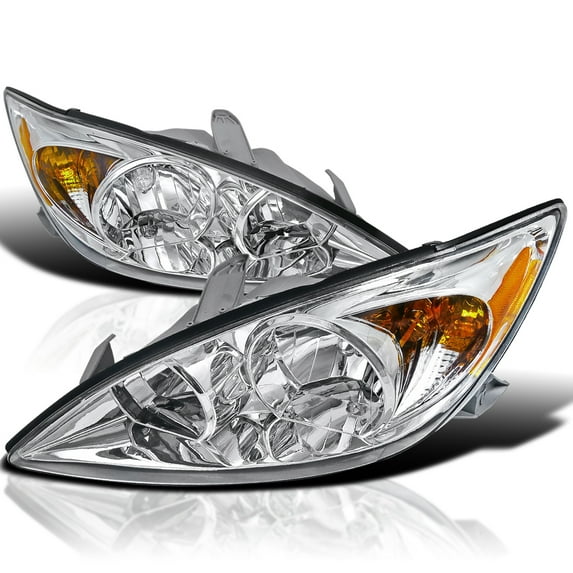 Spec-D Tuning Chrome Housing Clear Lens Headlights Compatible with 2002-2004 Toyota Camry L+R Pair Head Light Lamp Assembly