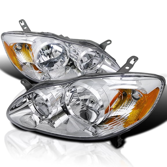 Spec-D Tuning Chrome Housing Clear Lens Headlights Compatible with 2003-2008 Toyota Corolla L+R Pair Head Light Lamp Assembly