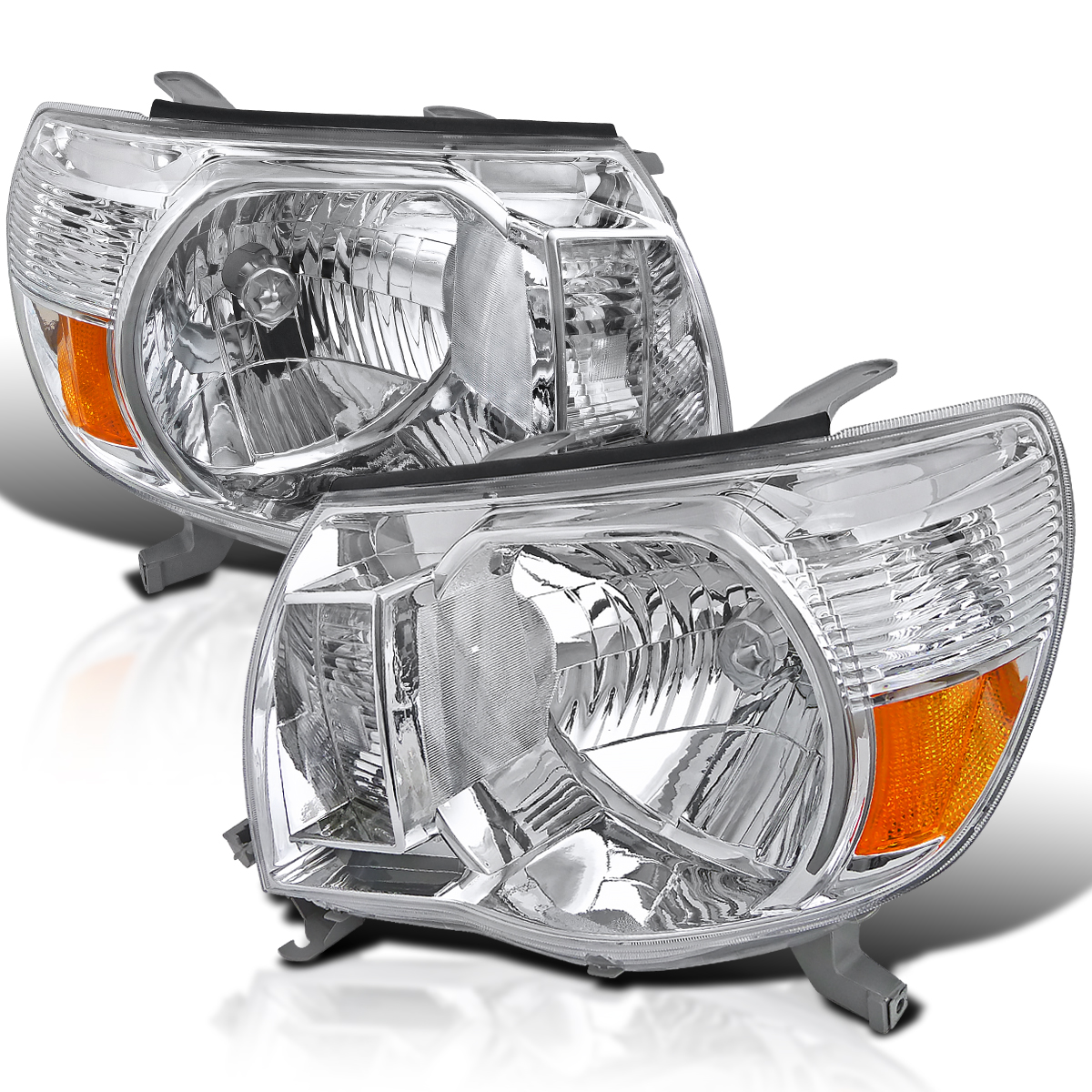 Spec-D Tuning Chrome Housing Clear Lens Headlights Compatible with 2005-2011 Toyota Tacoma L+R Pair Head Light Lamp Assembly - image 1 of 6