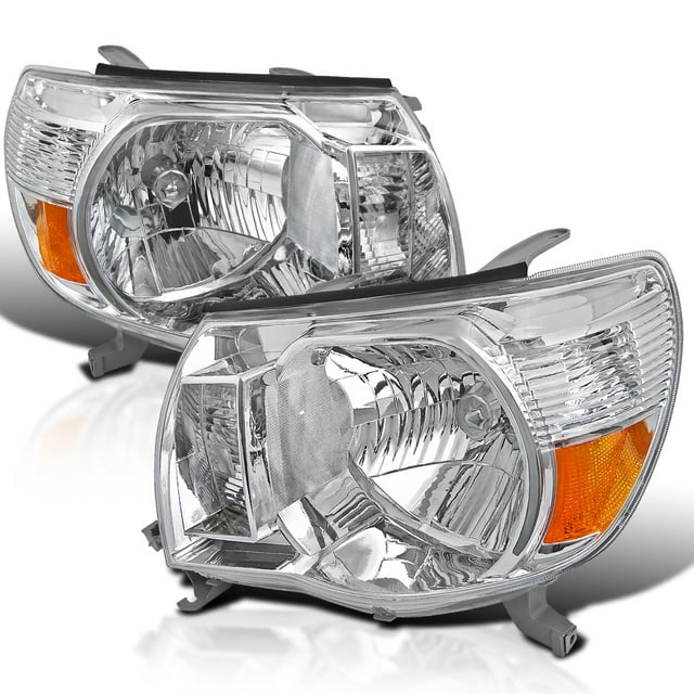 Spec-D Tuning Chrome Housing Clear Lens Headlights Compatible with 2005-2011 Toyota Tacoma L+R Pair Head Light Lamp Assembly