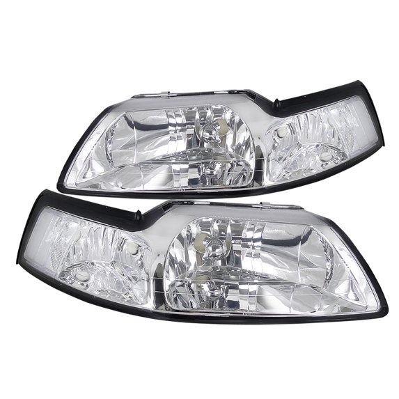 Spec-D Tuning Chrome Housing Clear Lens Headlights Corner Lamps W/ Reflector for 1999-2004 Ford Mustang Head Light Assembly Left + Right Pair