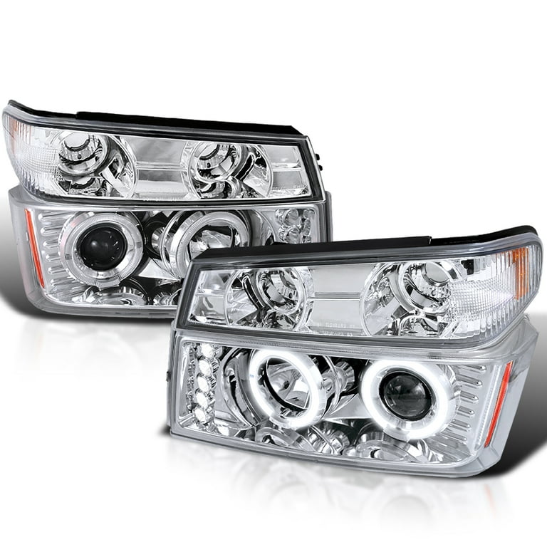 Spec-D Tuning Chrome Housing Clear Lens LED Halo Projector Headlights +  Bumper Lights Compatible with 2004-2012 Chevy Colorado, 2004-2012 GMC Canyon  Left + Right Pair Headlamps Assembly 