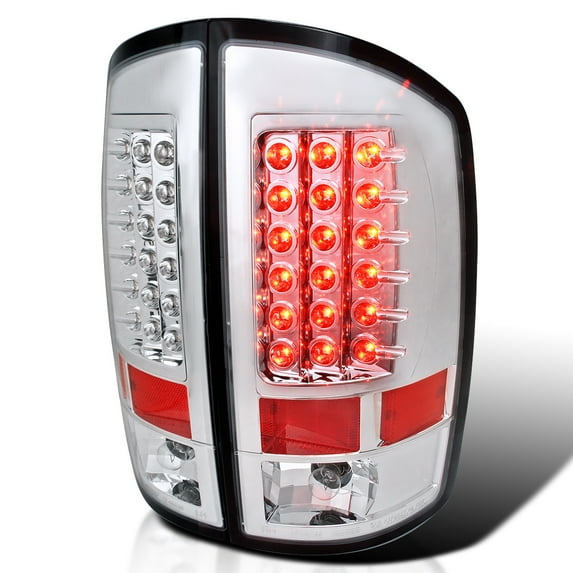Spec-D Tuning Chrome Housing Clear Lens LED Tail Lights Compatible with 2002-2006 Dodge Ram 1500/2500/3500, Left + Right Pair Assembly