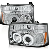Spec-D Tuning Chrome Housing Clear Lens Projector Headlights Compatible with 1992-1996 Ford F-150/ F-250/ F-350, 1992-1996 Ford Bronco, Left Right Pair Headlamps Assembly