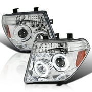Spec-D Tuning Chrome Housing Clear Lens Projector Headlights Compatible with 2005-2007 Nissan Pathfinder, 2005-2008 Nissan Frontier, Left + Right Pair Headlamps Assembly