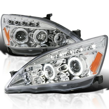 Spec-D Tuning Chrome Housing Clear Lens Projector Headlights Compatible with 2003-2007 Honda Accord 2/4Dr, Left + Right Pair Headlamps Assembly