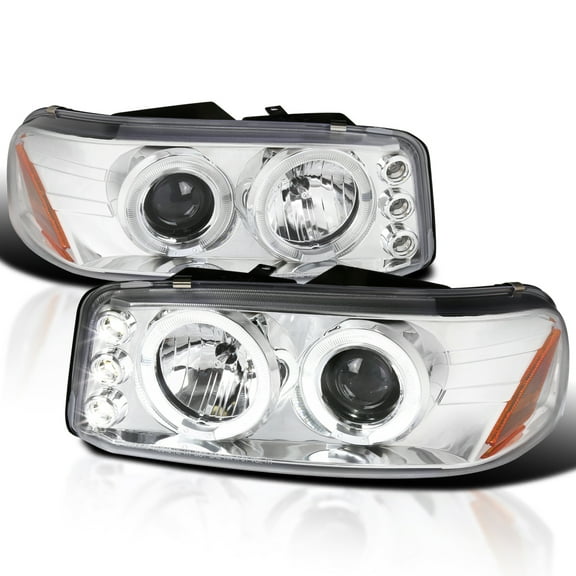 Spec-D Tuning Chrome Housing Clear Lens Projector Headlights LED Compatible with 1999-2006 GMC Sierra Yukon Denali 1500/2500/3500, Left + Right Pair Headlamps Assembly