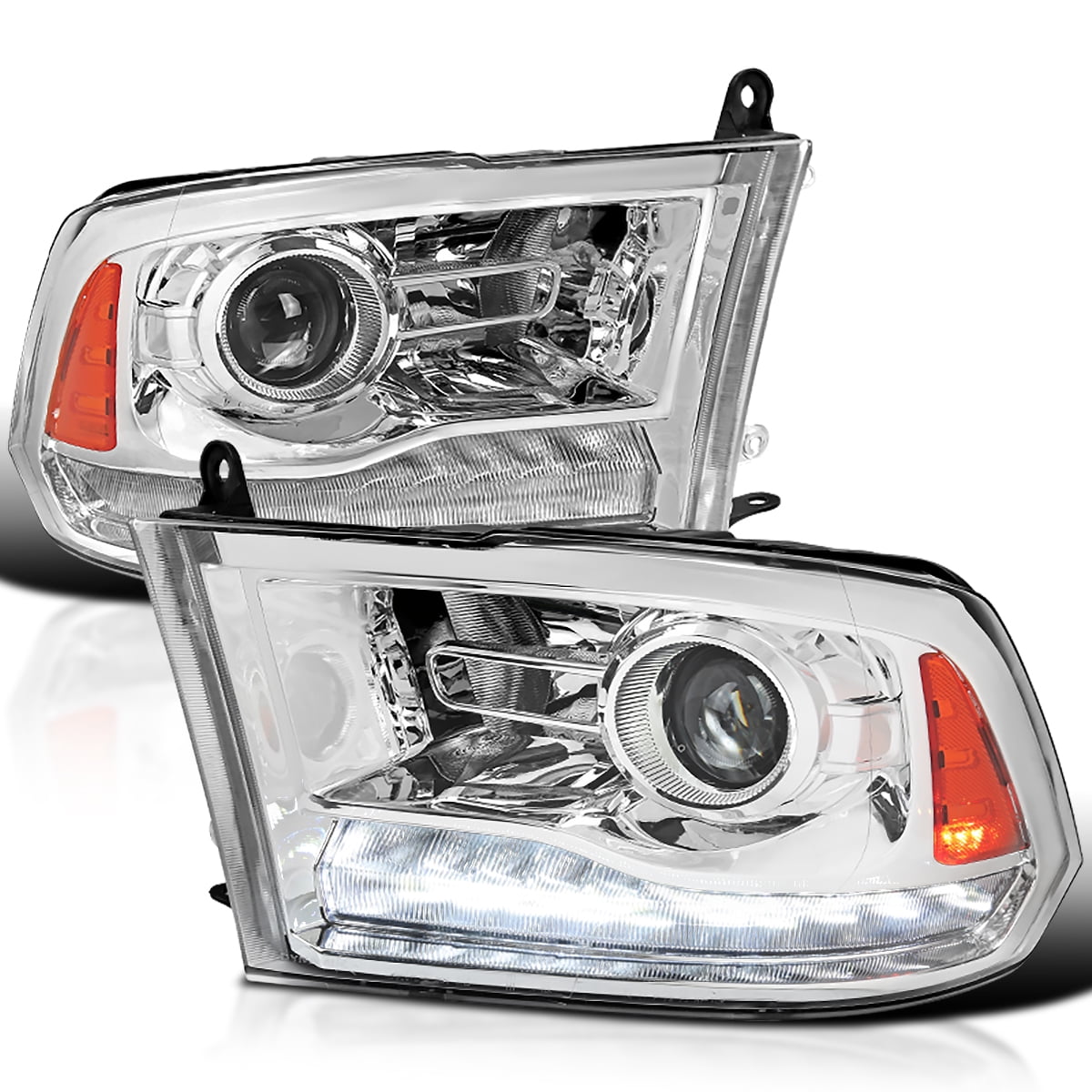 Spec-D Tuning Black Housing Smoke Lens Projector Headlights + Switchback  LED Signal Strip Compatible with 2009-2018 Dodge Ram 1500 2500 3500 Left + Right  Pair Headlamps Assembly 