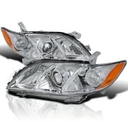Spec-D Tuning Chrome Housing Clear Lens Projector Headlights W/ Amber Reflector Compatible with 2007-2009 Toyota Camry Left + Right Pair Headlamps Assembly