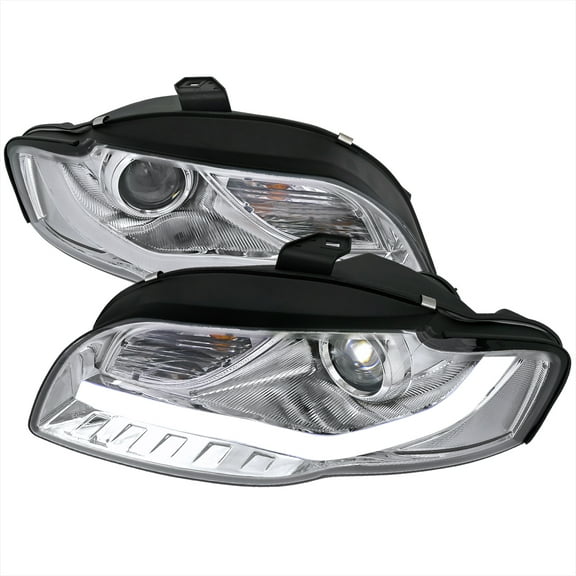 Spec-D Tuning Chrome Housing Clear Lens Projector Headlights W/Bmw LED Srl Strips Compatible with 2006-2008 Audi A4 All, Left + Right Pair Headlamps Assembly