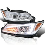 Spec-D Tuning Chrome Housing Clear Lens Projector Headlights W/ LED Signal & LED Strip Compatible with 2011-2013 Scion tC Left + Right Pair Headlamps Assembly