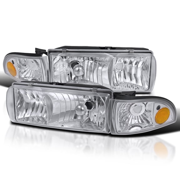 Spec-D Tuning Chrome Housing Headlights + Corner Signal Lights Compatible with 1991-1996 Chevy Impala, 1991-1996 Chevy Caprice, Left +Right Pair Head Lights Lamps Assembly