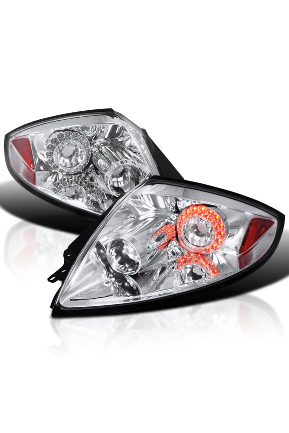 Chrome Housing LED Tail Lights Compatible with 2006-2011 Mitsubishi Eclipse, Left + Right Pair Assembly