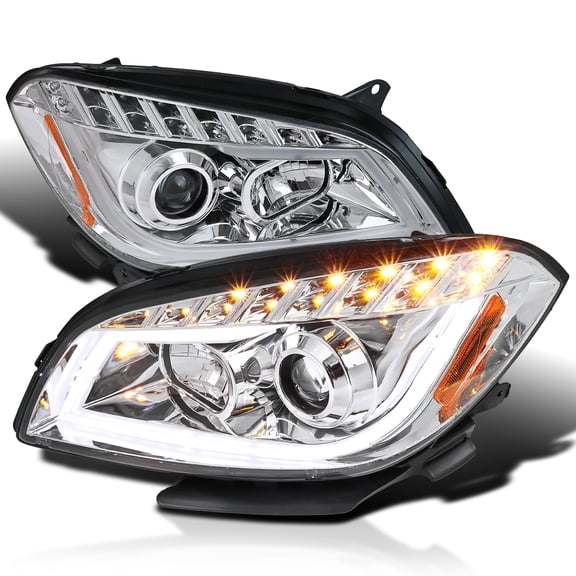 Spec-D Tuning Chrome LED Tube Projector Headlights Compatible with 2008-2012 Chevy Malibu LS / LT / LTZ, 2008-2010 Chevy Malibu Hybrid, Left + Right Pair Headlamps Assembly