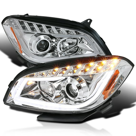Spec-D Tuning Chrome LED Tube Projector Headlights Compatible with 2008-2012 Chevy Malibu LS / LT / LTZ, 2008-2010 Chevy Malibu Hybrid, Left + Right Pair Headlamps Assembly